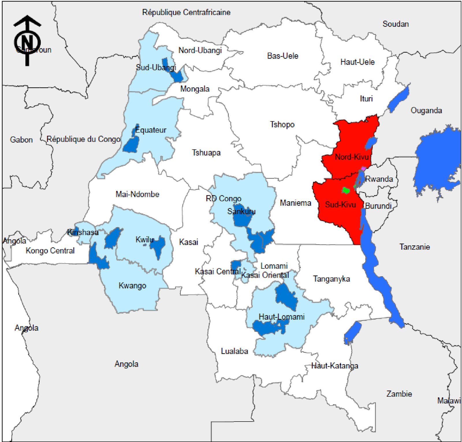 Carte des DPS et zones de santé ciblées par le PARSS-SSR Phase II